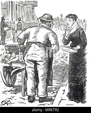 Cartoon depicting a fresh fish cart in the streets of London. Dated 19th century Stock Photo