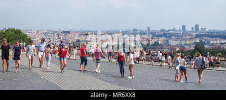 PRAGUE, CZECH REPUBLIC-JULY 23, 2016: Panoramic view of the summer city with a lot of turists Stock Photo