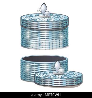 Set of round wicker baskets with lids. Vector illustration Stock Vector ...