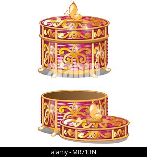 Set of round wicker baskets with lids. Vector illustration Stock Vector ...