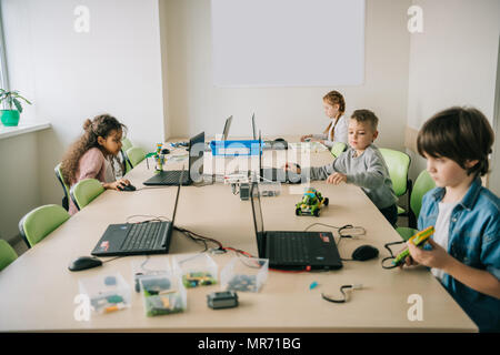teen kids working on projects at stem education class Stock Photo