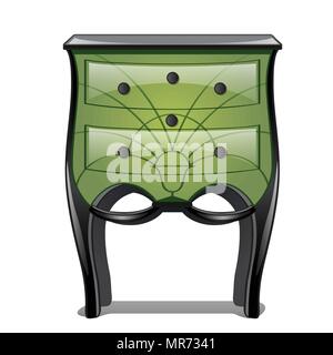 Green bedside table in vintage style isolated on white background. Vector illustration. Stock Vector