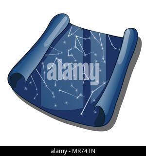 A scroll with a map of the constellations isolated on a white background. Cartoon vector close-up illustration. Stock Vector