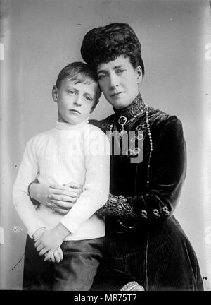 Maud Queen of Norway with her son Prince Olav. Maud(1869 – 1938) was Queen of Norway, as spouse of King Haakon VII. Olav V (1903 – 1991) was King of Norway from 1957 until his death.