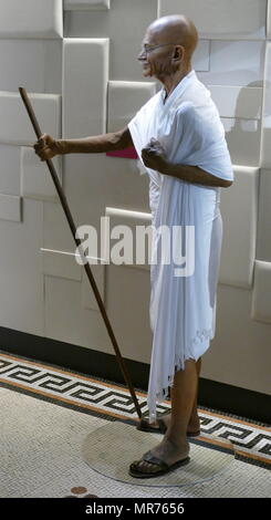 Waxwork statue of Mahatma Mohandas Karamchand Gandhi, (1869 – 1948), leader of the Indian independence movement, against British rule. Employing nonviolent civil disobedience, Gandhi led India to independence and inspired movements, across the world. Stock Photo