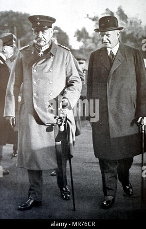 Photograph of Paul Von Hindenburg and Theodor Lewaldat meeting regarding the 1932 Olympics held in LA. Paul Von Hindenburg (1847-1934) a German military officer, statesman, politician and President of Germany. Theodor Lewaldat (1860-1947) a Civil Servant in the German Reich and an executive of the International Olympic Committee. Dated 20th Century. Stock Photo