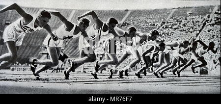 Photograph taken at the start of the 800 meter race at the 1932 Olympics where Tommy Hampson from England went on to win. Stock Photo