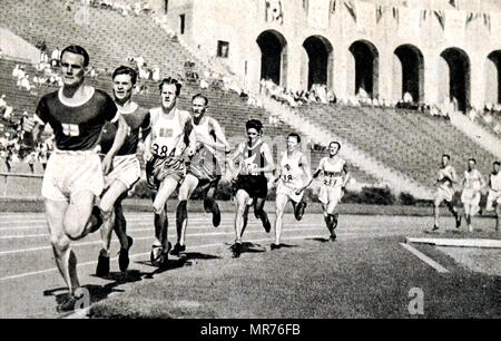 Photograph of Lauri Lehtinen (1908-1973) running the 5000 meter race in the 1932 Olympic games. Lauri was a Finnish long distance runner. We won the 5000 meter race at the 1932 Olympics in Los Angeles. He was also the World Record holder at the time (14:17.0). Stock Photo