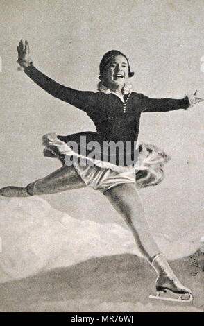 Photograph of Sonja Henie (1912 - 1969) at the 1932 Winter Olympic games. Sonja was a Norwegian figure skater and won gold in the Ladies singles. Stock Photo