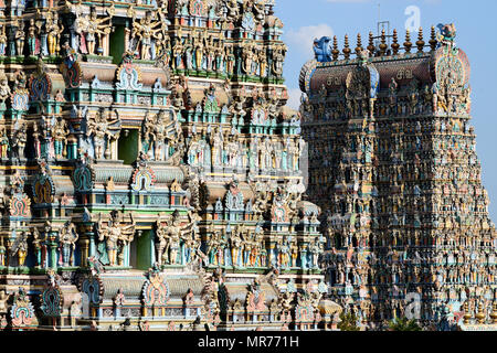 Meenakshi  Sundareswarar Temple in Madurai. Tamil Nadu, India. It is a twin temple, one of which is dedicated to Meenakshi, and the other to Lord Sund Stock Photo