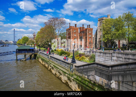 LONDON, UNITED KINGDOM - MAY 04: View of Lambeth Palace and riverside walk area in Westminster on May 04, 2018 in London Stock Photo