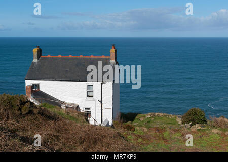 holiday cottage overlooking the sea at cape cornwall, cornwall, england, britain, uk, Stock Photo