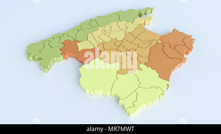 Map of mallorca with all areas. Highly detailed 3D rendering Stock Photo