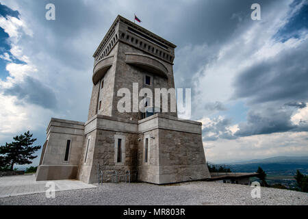 The Cerje monument, a memorial to the defenders of the Slovenian homeland stands on Cerje hill on the western edge of the Karst Plateau. Stock Photo