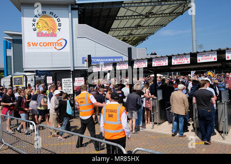 Exeter, Devon, UK - May 19th 2018: Exeter Chiefs and Newcastle Falcons fans attend the Aviva Premiership semi-final match at Sandy Park in Exeter,UK Stock Photo