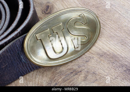 US Belt Buckle Civil War period on wooden background Stock Photo