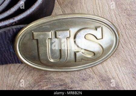 US Belt Buckle Civil War period on wooden background Stock Photo