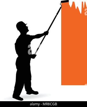 painter vector silhouette with helmet and  tools Stock Vector