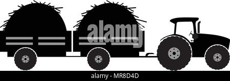 Tractor with twoo trailer silhouette vector illustration isolated Stock Vector