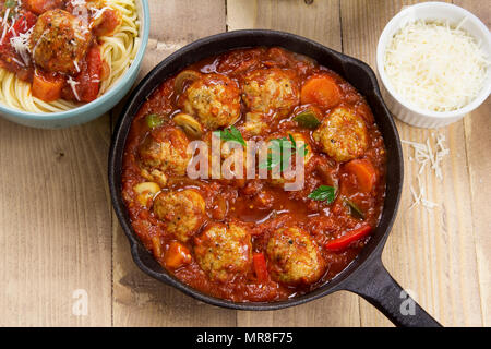 Meatballs in tomato sauce with spaghetti Stock Photo