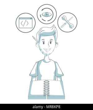 Young man programming codes Stock Vector