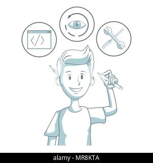 Young man programming codes Stock Vector