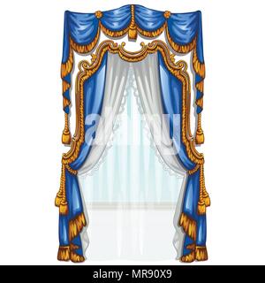 The ornate curtain in the interior. Vector illustration. Stock Vector