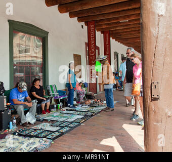 Indian Jewelry Market takes place nearly every day under the north portal of the Palace of the Governors on Santa Fe's historic square  Known as the N Stock Photo