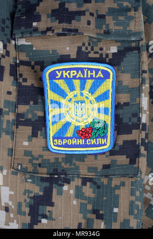 KIEV, UKRAINE - Apr. 26, 2015. Ukraine Army uniform badge Stock Photo