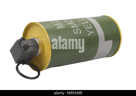 M18 Yellow Smoke Grenade isolated Stock Photo