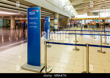 Larnaca, Cyprus. May 2018. A view of the  British airways check in area of the departures terminal  at Larnaca airport, Cyprus, Stock Photo