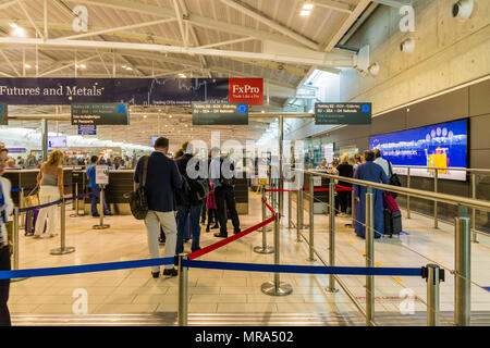 Larnaca, Cyprus. May 2018. A view of the inside of the departures terminal  at Larnaca airport, Cyprus, Stock Photo