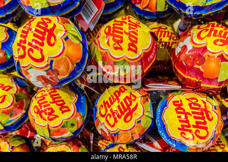 Larnaca, Cyprus. May 2018. A view of the chupa Chuis sold at Larnaca airport, Cyprus. Stock Photo