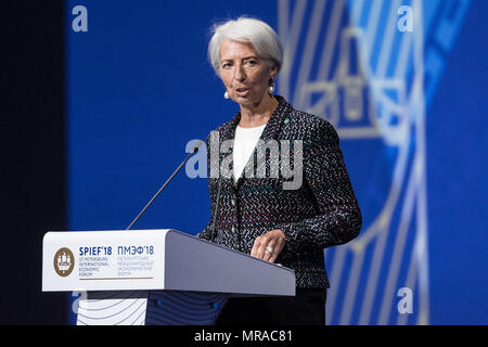 St. Petersburg, Russia. 25th May, 2018. Managing Director of the International Monetary Fund Christine Lagarde addresses the 22nd St. Petersburg International Economic Forum in St. Petersburg, Russia, May 25, 2018. Credit: Wu Zhuang/Xinhua/Alamy Live News Stock Photo