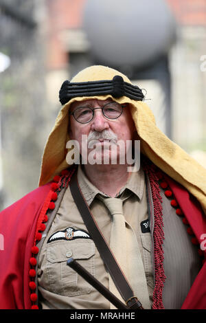 Bury, UK, 26 May 2018. A man dressed in an airman's outfit at the1940's event at East Lancashire Railway, Bury,Lancashire, 26th May, 2018 (C)Barbara Cook/Alamy Live News Stock Photo