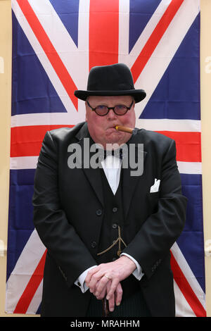 Bury, UK, 26 May 2018. A Churchill lookalike at a 1940's event on the East Lancashire Railway, Bury,Lancashire, 26th May, 2018 (C)Barbara Cook/Alamy Live News Stock Photo