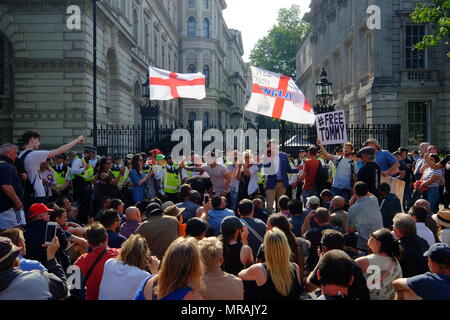 London, UK, 26 may 2018. Protests in London over the arrest of Tommy Robinson included scuffles with police and sit down road block on whitehall Credit: Londonphotos/Alamy Live News Stock Photo