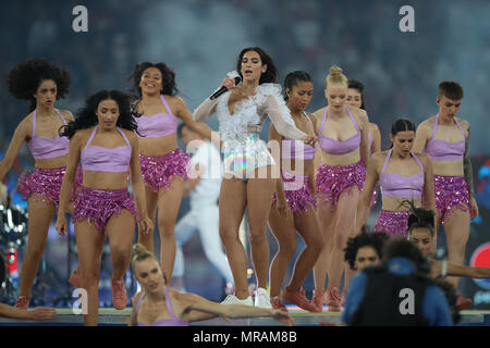 Kiev Olympic Stadium, Kiev, Ukraine. 26th May, 2018. UEFA Champions League Final, Real Madrid versus Liverpool; Dua Lipa performs before the game starts Credit: Action Plus Sports/Alamy Live News Stock Photo