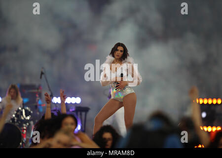 Kiev Olympic Stadium, Kiev, Ukraine. 26th May, 2018. UEFA Champions League Final, Real Madrid versus Liverpool; Dua Lipa performs before the game starts Credit: Action Plus Sports/Alamy Live News Stock Photo