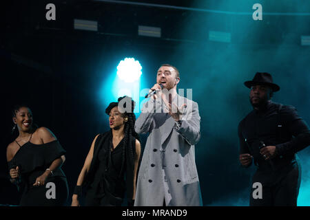 Swansea, Wales. 26th May 2018, English singer-songwriter Sam Smith Headlining day one of The Biggest Weekend in Singleton Park, Swansea on 5th May, 2018, Wales.© Jason Richardson / Alamy Live News Stock Photo