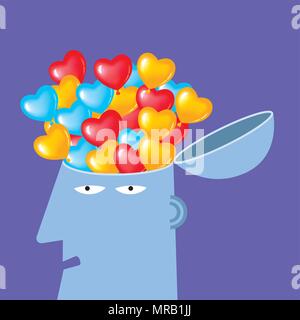 Artificial intelligence concept design, heart shaped balloon in the brain. Stock Vector