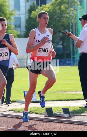 Loughborough, England, 20th, May, 2018.   Kieran  Wood competing in the Men's 3000m during the LIA2018 Loughborough International Athletics meeting.   Stock Photo