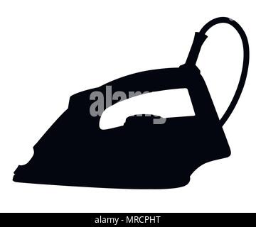 Black silhouette. Electric steam iron. Vector illustration isolated on white background. Website page and mobile app design. Stock Vector