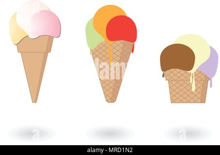 Ice cream collection color vector illustration Stock Vector