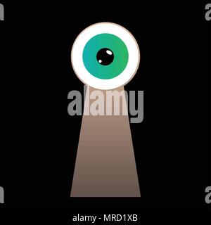 Curios green eye looking through keyhole vector illustration Stock Vector