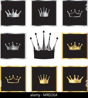 set of golden and silver crowns vector illustration Stock Vector