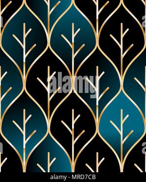 Seamless golden wire leaf oriental pattern Stock Vector