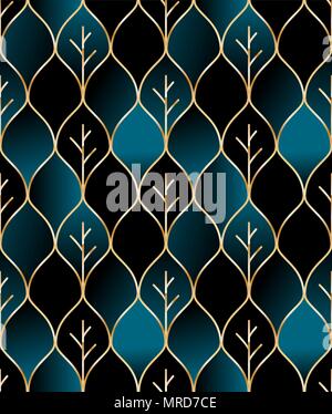 Seamless golden wire leaf oriental pattern Stock Vector