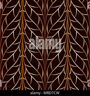 Seamless golden wire abstract floral braid pattern on black background Stock Vector