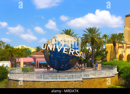 Orlando, USA - May 8, 2018: The large rotating Universal logo globe on May 9, 2018. Stock Photo